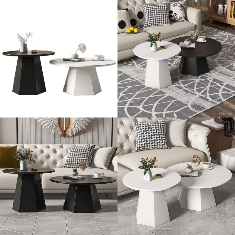 Modern Round Iron Coffee Table with Triangular Legs Compact Living Room Furniture for Small Apartments Rental Spaces