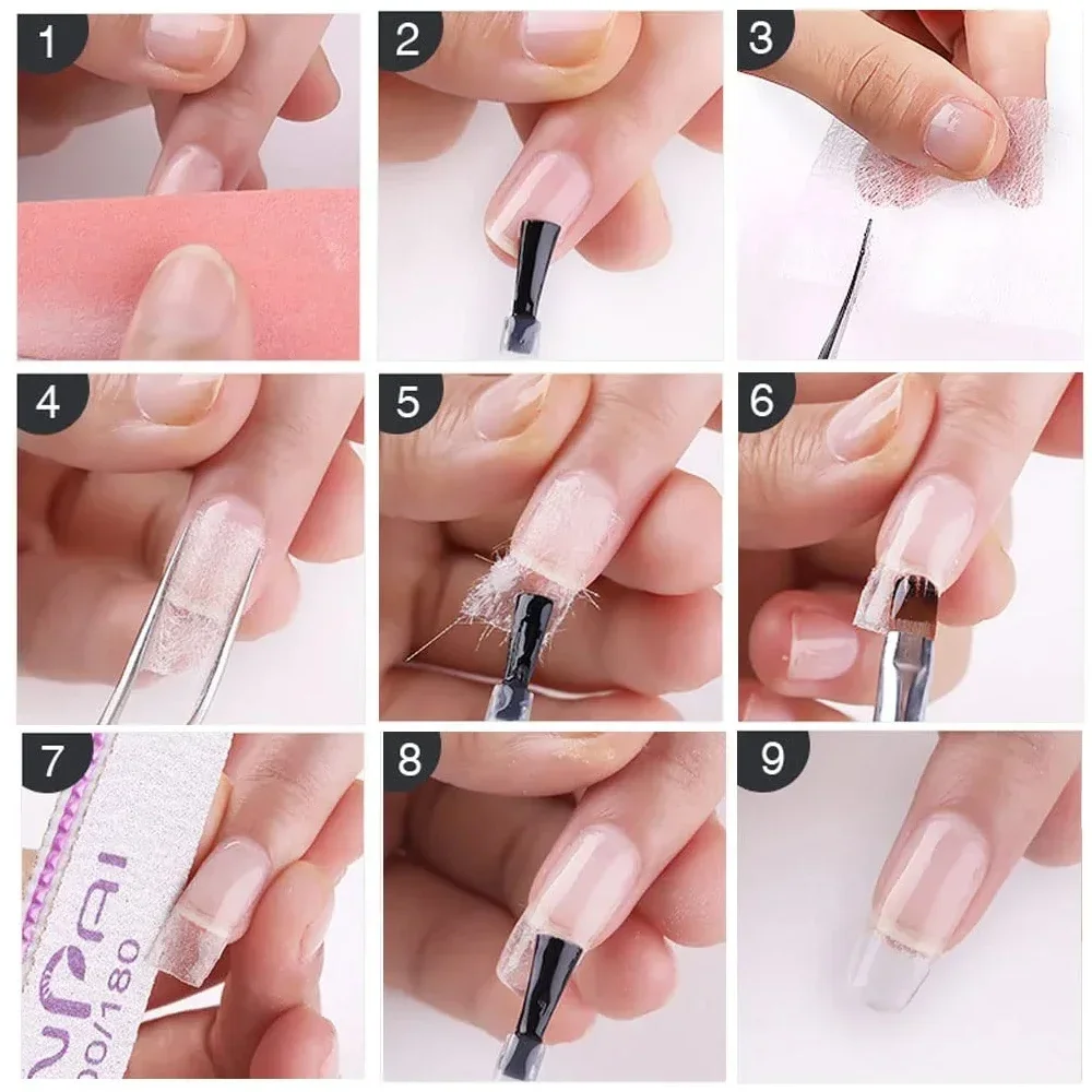 Extensión de seda con forma de fibra de vidrio, sedas no tejidas, 10/20/50 Uds., construcción de manicura de uñas, Gel UV, puntas acrílicas francesas, herramienta artística para uñas