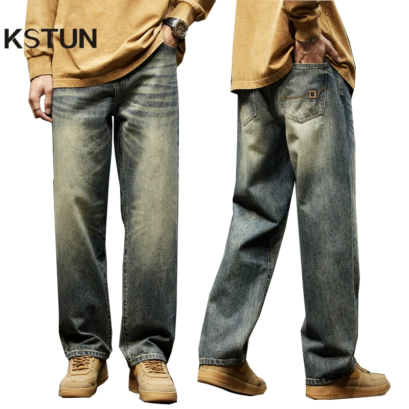 KSTUN Baggy Jeans Men Wide Leg Pants Casual Oversize Jeans For Men Clothing Loose Fit Vintage Male Denim Trousers 2023 New Kpop