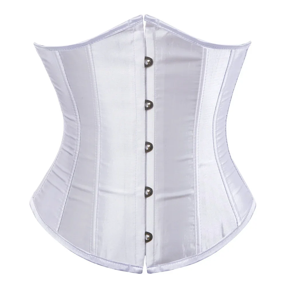 Underbust Corset Sexy Women\'s Underwear Waist Slimming Body Shaper Corset Top for Women Steampunk Lace-up Corset Belt White