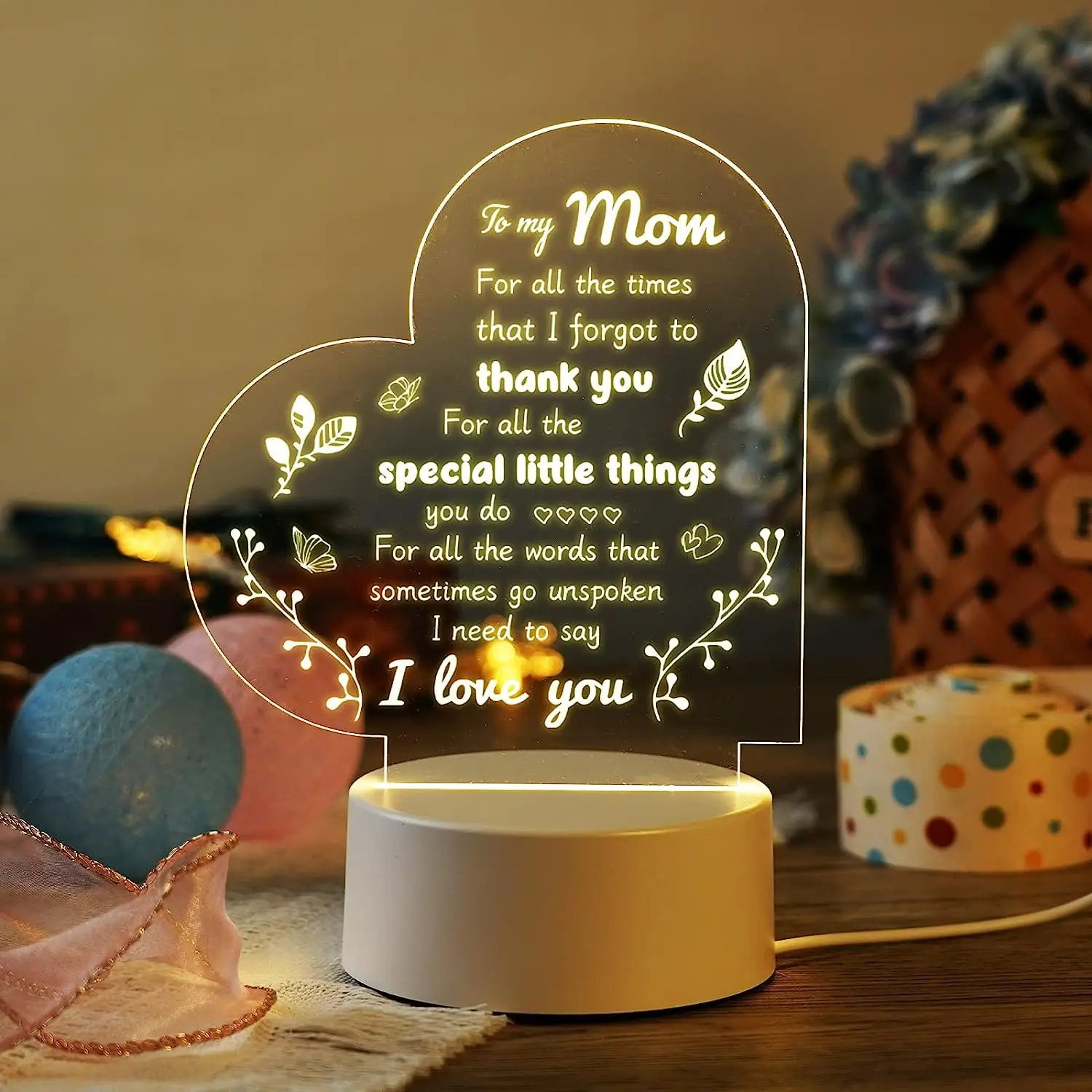 1pc You Mean the World to Me Acrylic Night Light - Perfect Gift for Mom on Mothers Day and Birthdays