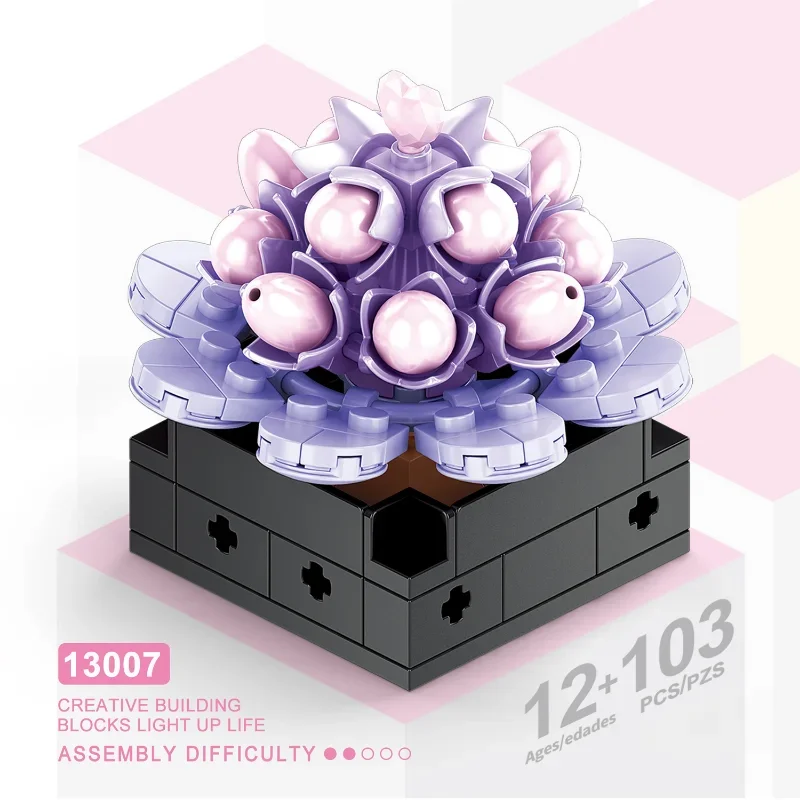 MOC Blume Sukkulenten Topf Modell Baustein DIY Ewige Bouquet Hause Schreibtisch Pflanze Dekor Ziegel Mädchen Geschenk Kinder Junge Geschenk Spielzeug