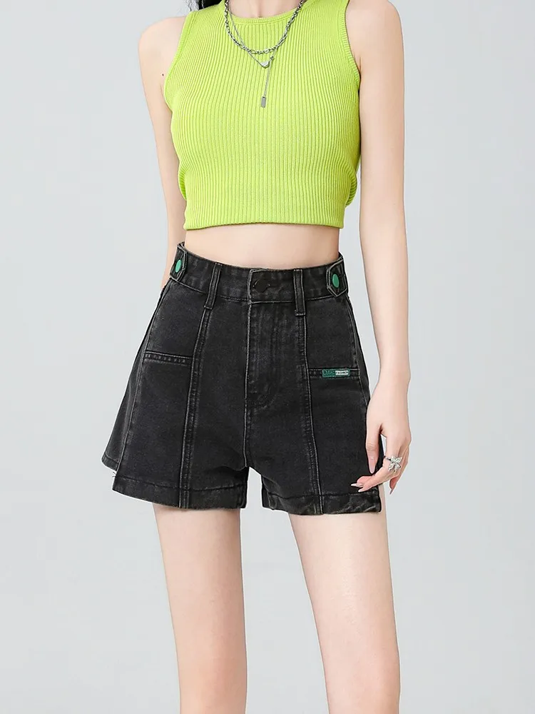 

ZHISILAO Black High Waist Denim Shorts Women Vintage Mini Jeans Shorts Summer 2024