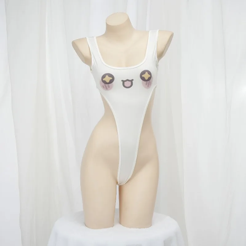 

Японское нижнее белье Kawaii, боди с аниме-принтом с высокими вырезами по бокам, цельный предмет с открывающейся промежностью для ролевых игр и милый подарок