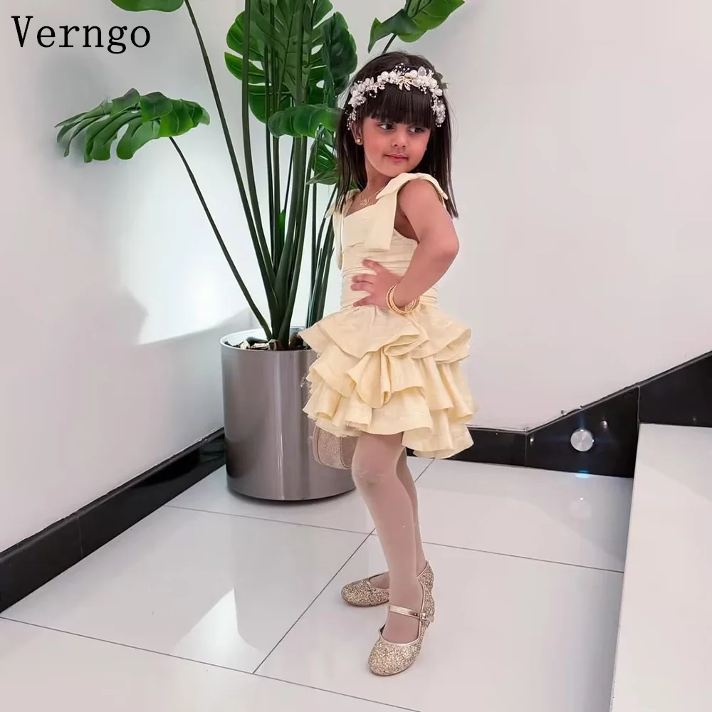 

Платье Verngo для девочек из креповой ткани цвета шампань с цветочным узором, квадратным вырезом, А-силуэтом, многоярусное, для дня рождения, праздничное, в стиле знаменитостей, детское, на заказ, для праздника Ид