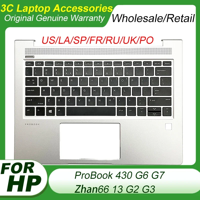 New US Russian Spanish Latin Keyboard For HP ProBook 430 G6 G7 Zhan66 13 G2 G3 Laptop Palmrest Top Case Upper Cover L44548-001