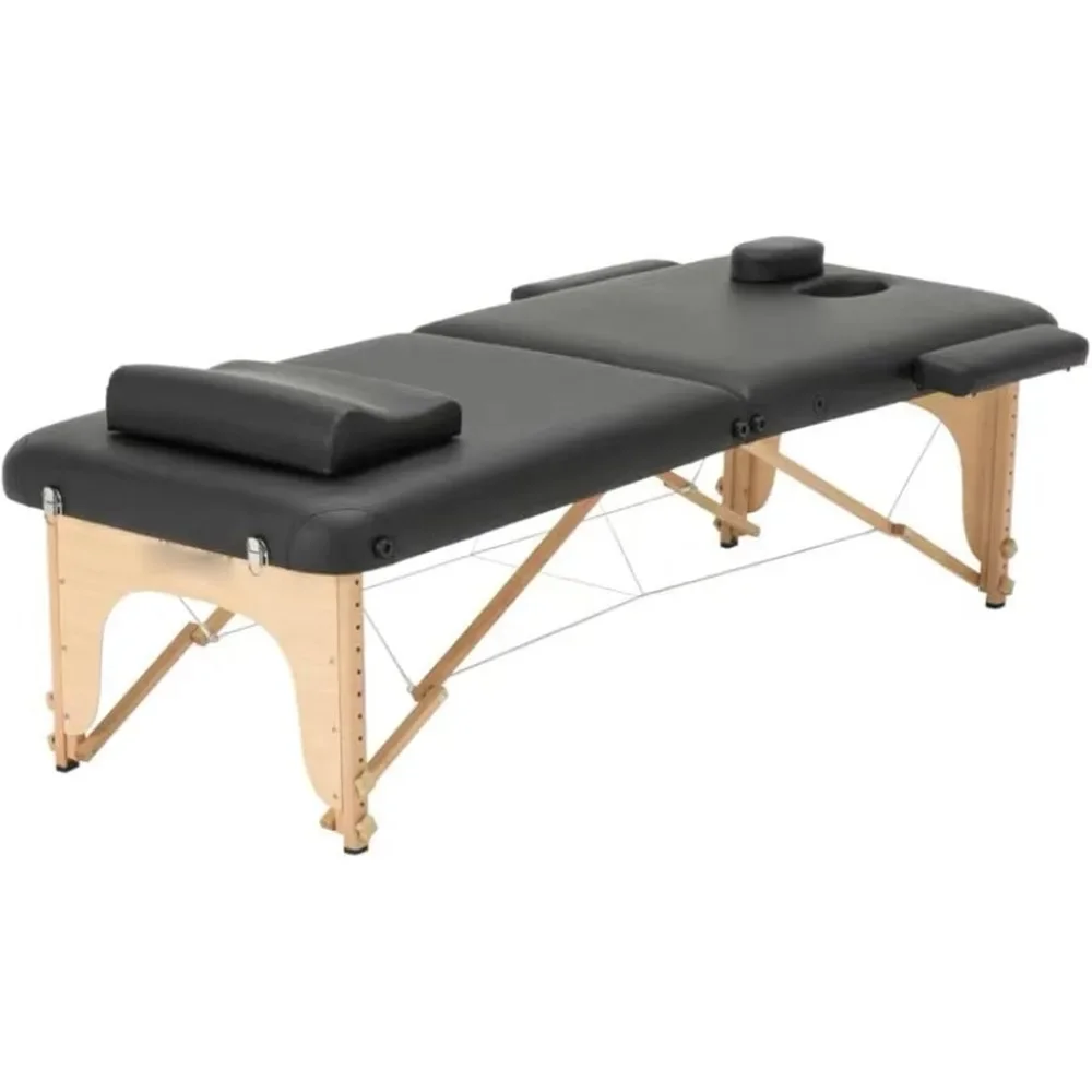 

Professional Massage Table Massage Bed Spa Bed Portable 2 Folding W/Carry Case Table Heigh Adjustable Salon Bed, Black