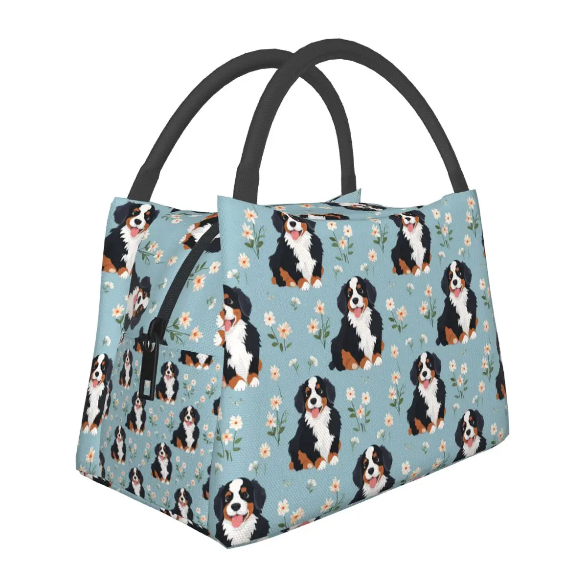 Cute Bernese Mountain Dog Pattern Lightweight Handheld Insulated Lunch Bag Aluminum Foil Liner for Adults Students Travel Picnic