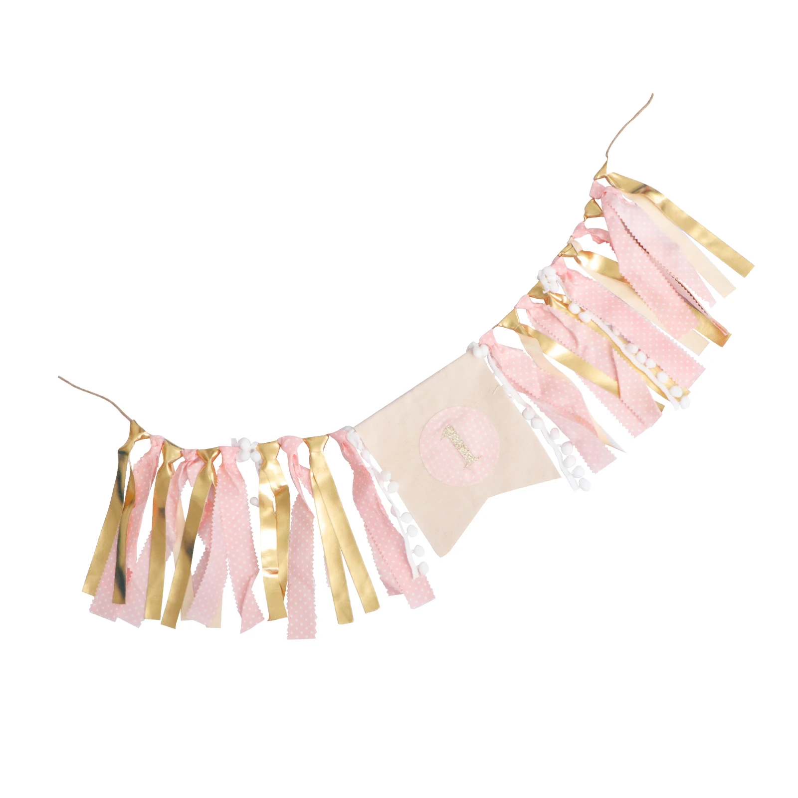 

Birthday Banner Set Pink Cloth Themed Party Bunting Decorations for Baby Girl Room Photo Backdrop Wall Window Cake Table