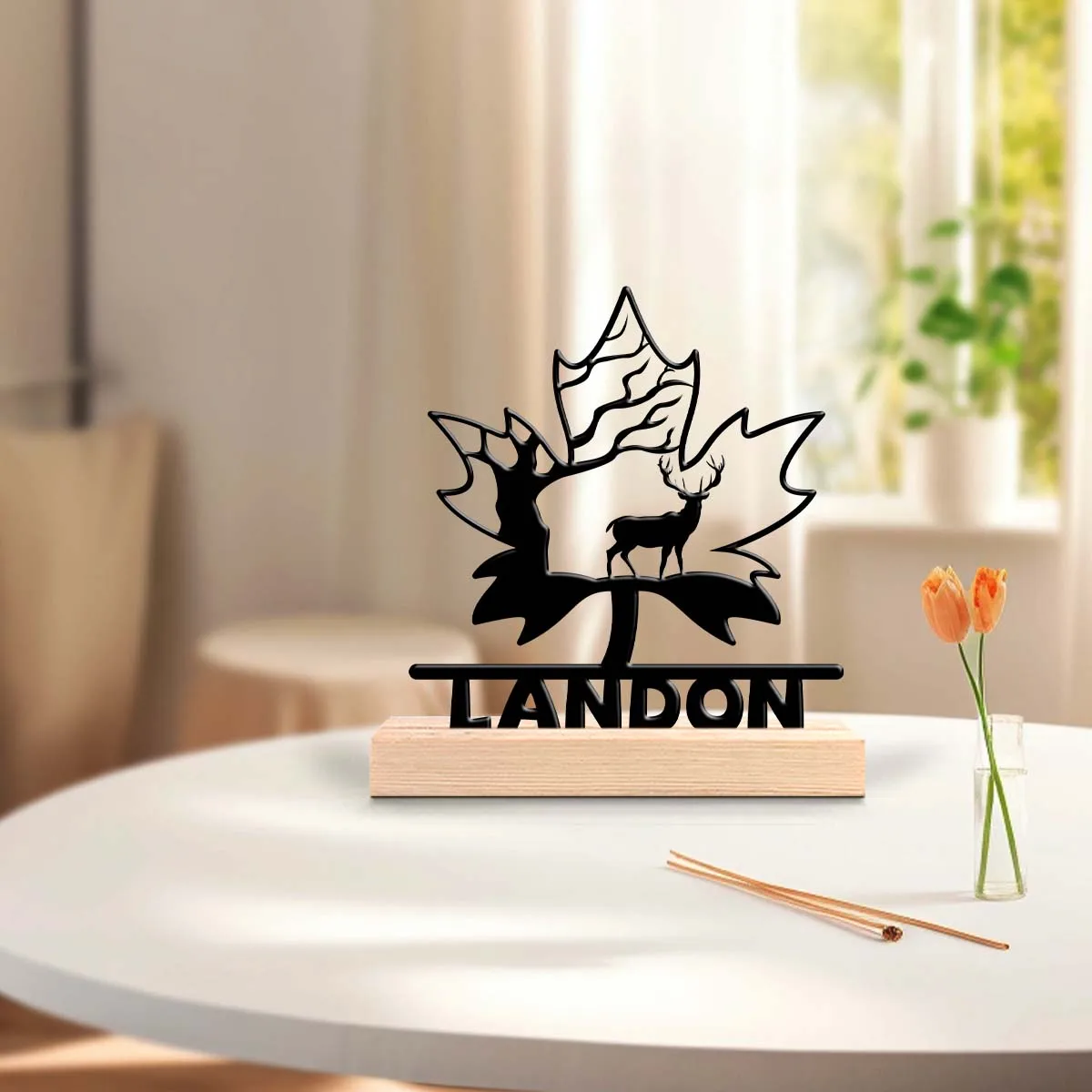 1pc Customized Wrought Iron Desktop Ornaments Custom Content With Wooden Base Unique Desktop Decoration Custom Gifts