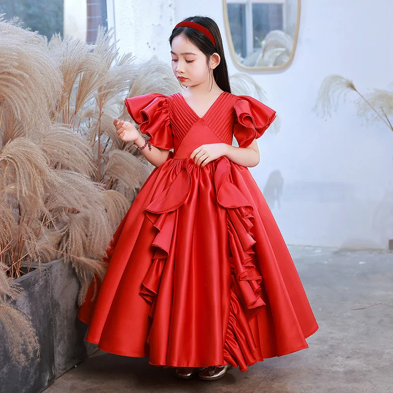 

Girl Princess Dress for New Year Baby Elegant Wedding Dresses Kids Vintage Tulle Ball Gown Children Birthday Party Vestidos