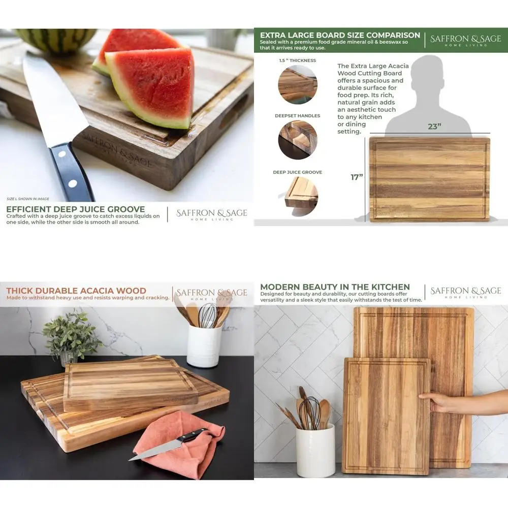 

Очень большая толстая разделочная доска из дерева акации, двусторонняя для использования на кухне, глубокая канавка для сока, вариант доски для приборов