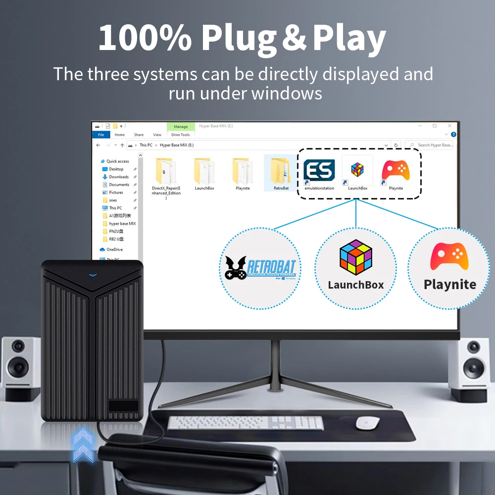 5T Ext HDD Retro Game Console Retrobat＆Playnite＆Launchbox for 60000+AAA/3D/Retro Games for PS4/PS3/X BOX Plug＆Play Win 8.1/10/11