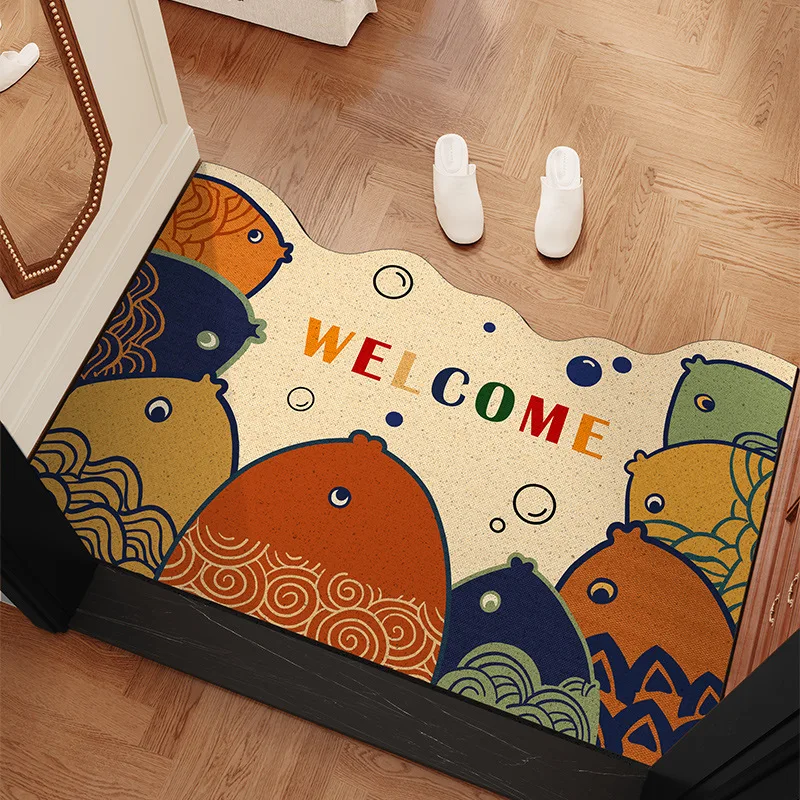 MELLON Cartoon Fish Dirt Resistant PVC Silk Ring Door Mat Entrance Doormat  Anti-slip Easy Clean Wear-Resistant Carpet