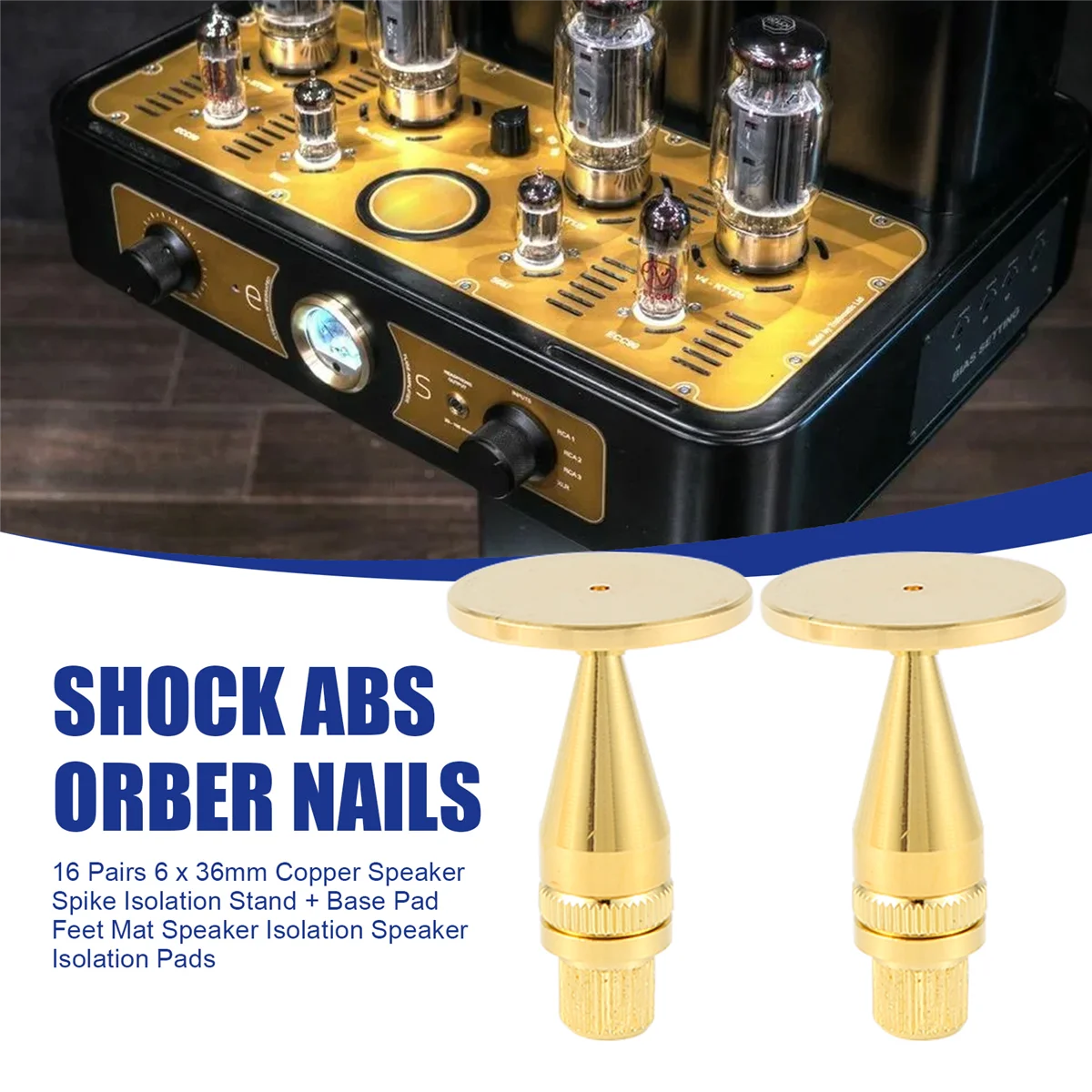 

Durable 16 Pairs Copper Speaker Spike Isolation Stand + Base Pad Feet Mat