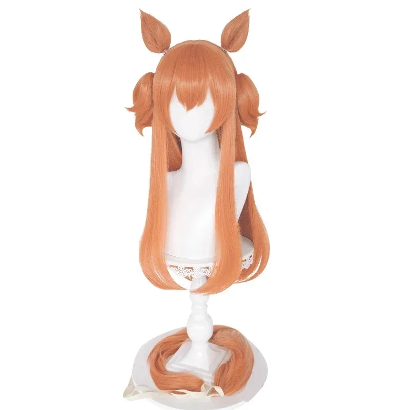 Uma Musume Mayano Top Gun Cosplay Wig Uma Musume Pretty Derby Orange Wig With Pony Ears Synthetic Hair Heat Resistant