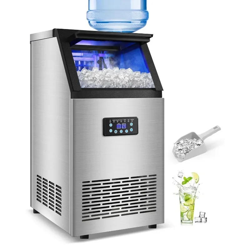 Commercial Ice Maker Machine 120LBS/24H with 30LBS Storage Bin, 15