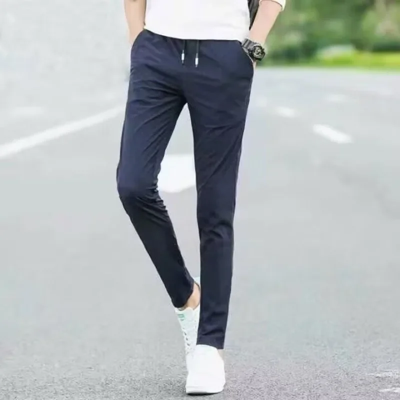 Cooling Thin Slacks Summer Cool Trousers for Men Ice Silk Casual Pants Man Clothes Trend Korean Style Xxxl Regular Fit Plus Size