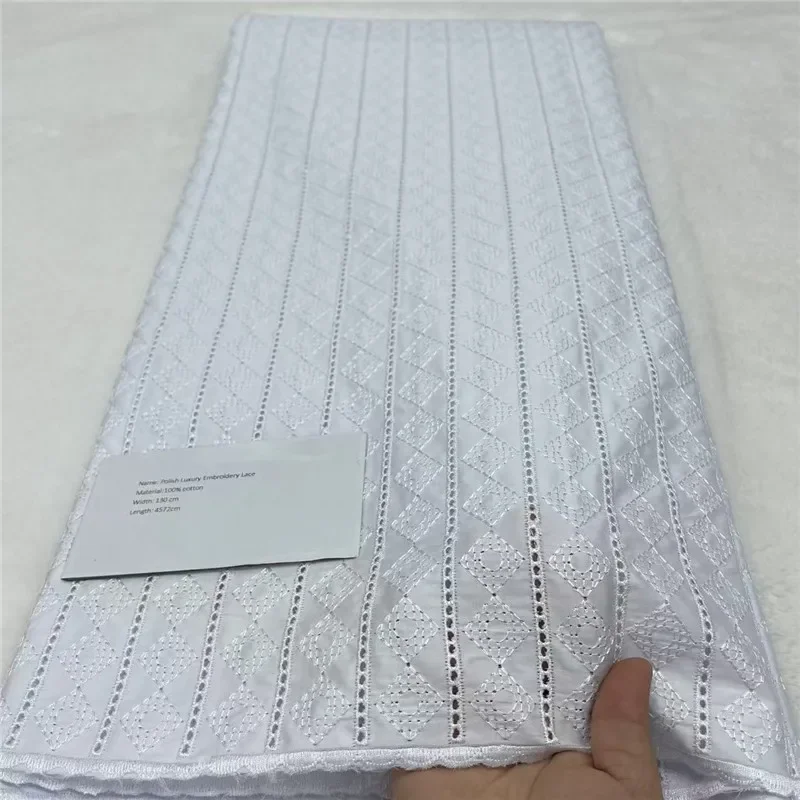 

5 Yards Nigerian 100% Cotton Polish Satin Embroidery Fabric High Quality Swiss Voile Lace Material For Men Dubai Style 12L281901