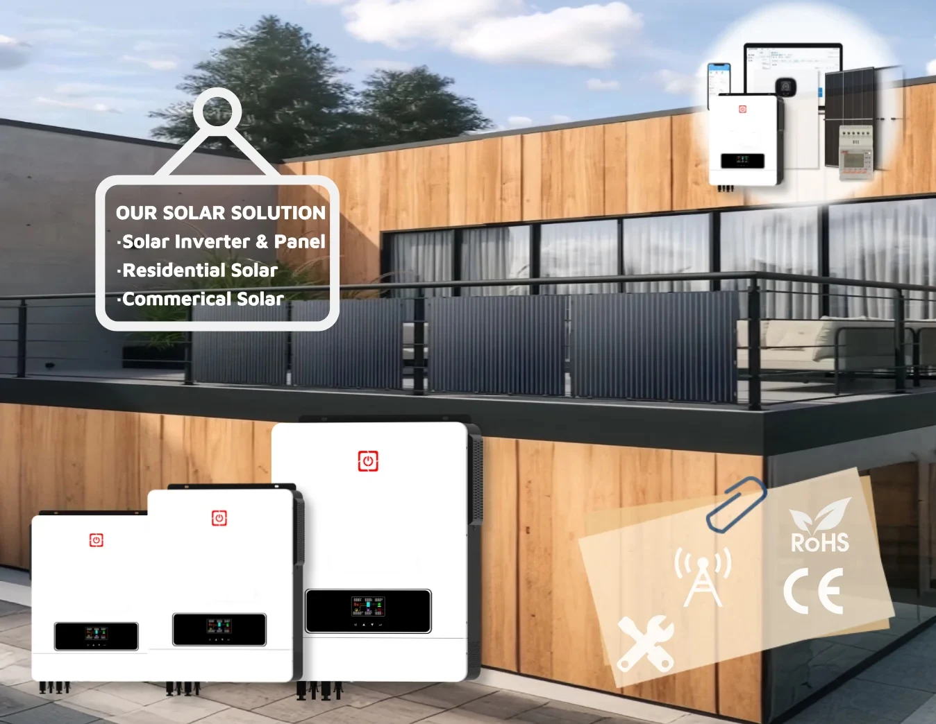 ECGSOLAX 10.2KW 48V عاكس شمسي هجين 230VAC مع وحدة تحكم شحن مزدوجة MPPT 180A PV Max 500VDC عاكس موجة جيبية نقية #2