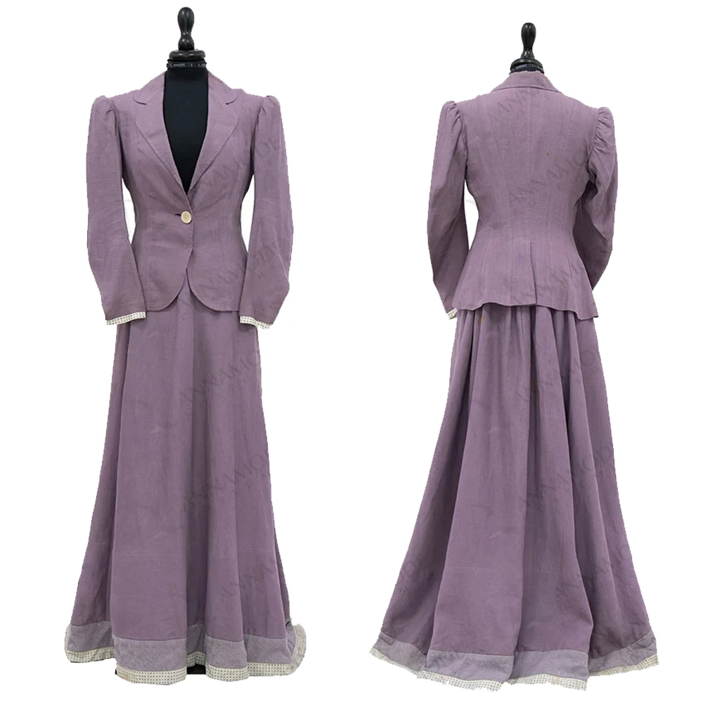 19 القرن المرأة الفيكتوري الضوء الأرجواني سترة تنورة فستان Renessiance اليومي بعد الظهر ثوب فستان المشي البدلة