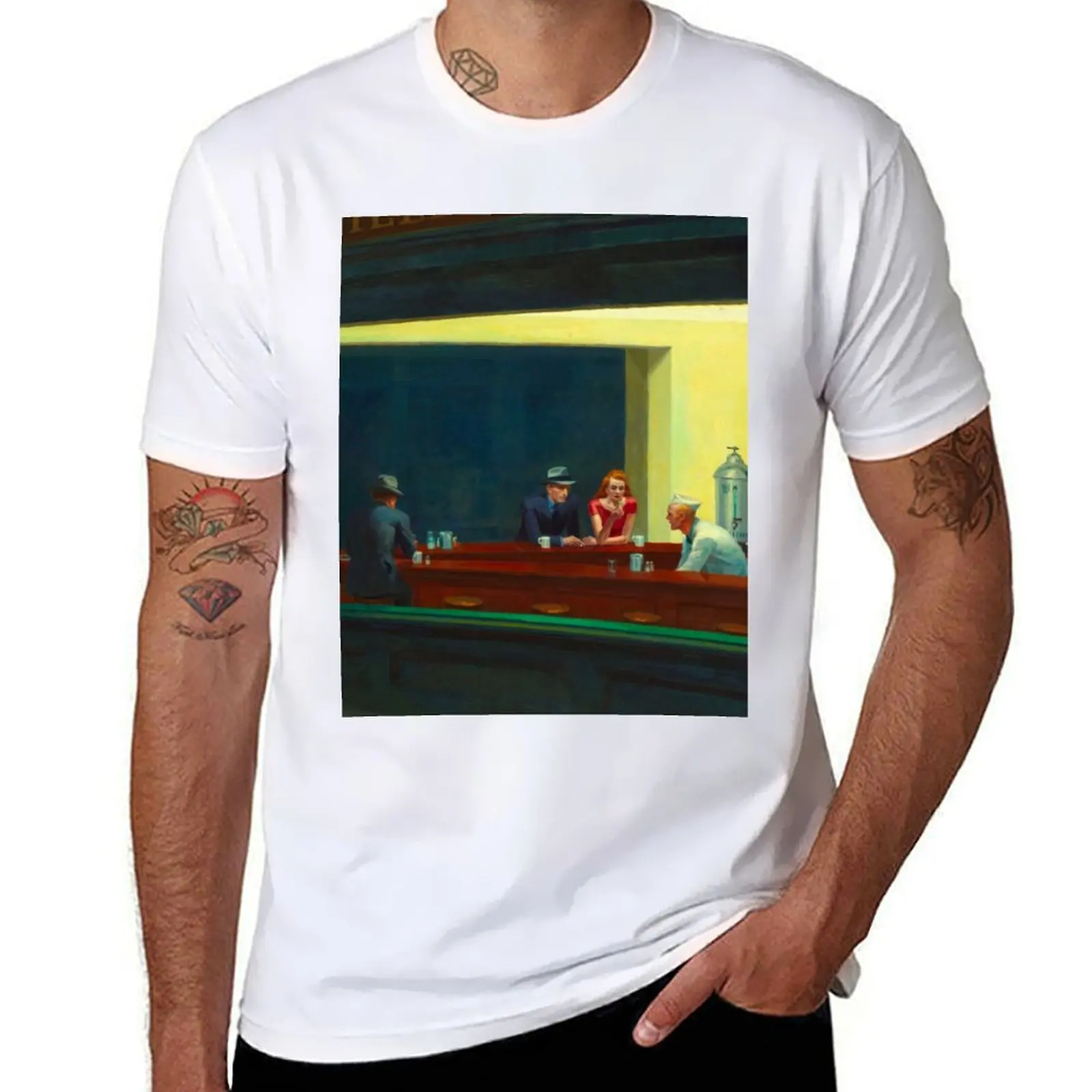 

Edward Hopper Nighthawks (1942). Vintage Exhibition Poster T-Shirt t shirts for man cotton man t shirts for men casual T-Shirt