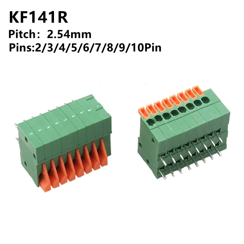 5/10Pcs Kf141r 2/3/4/5/6/7/8/9 Pin Spring Terminal Block Connector 2.54mm Pitch Right Angle 2p 3p 4p 5p For Pcb Mounted Splicing
