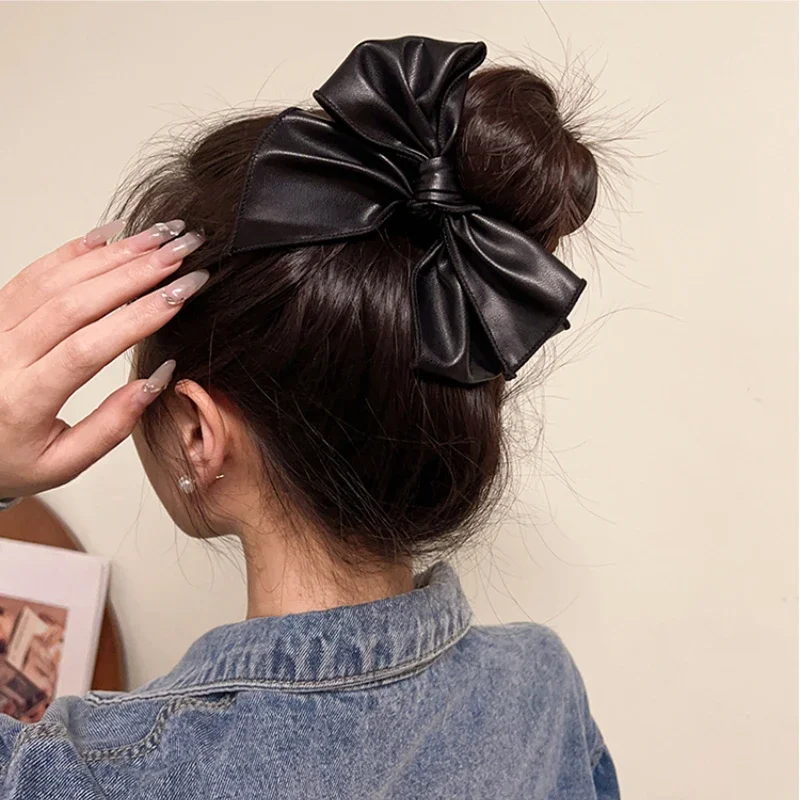 Leather Bow Elastic Hair Bands Fashion Hair Accessories Elastic Headband Scrunchies Ponytail Holder Rubber Bands Hair Rope Ties