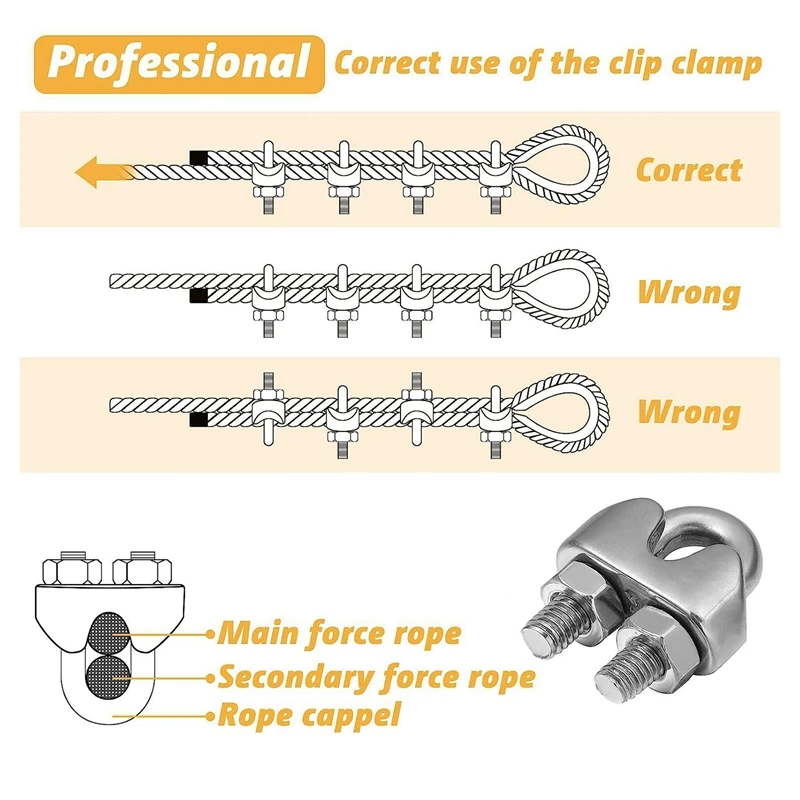 30PCS 1/8 Inches Stainless Steel Wire Rope Cable Clip Clamp For Wire Rope Rigging Tent Rope Guard Railing System