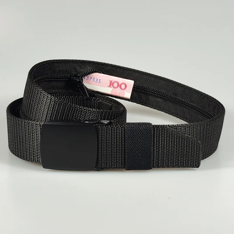 Black Alloy Buckle Hiding Cash Belt Width 3.8cm Male Nylon Anti-Theft Waist Strap Travel Anti Diefstal Secret Pocket Money Belts