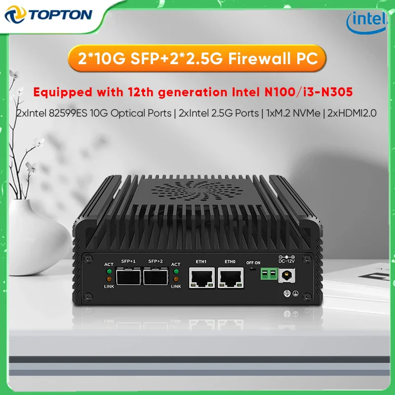 คอมพิวเตอร์ขนาดเล็กไฟร์วอลล์รุ่น12th ใหม่ Intel i3เราเตอร์ N100 N305อ่อน2X10G SFP + 2xi226-V 2.5G NVME 2xHD DDR5 MiniPc NAS Server Proxmox