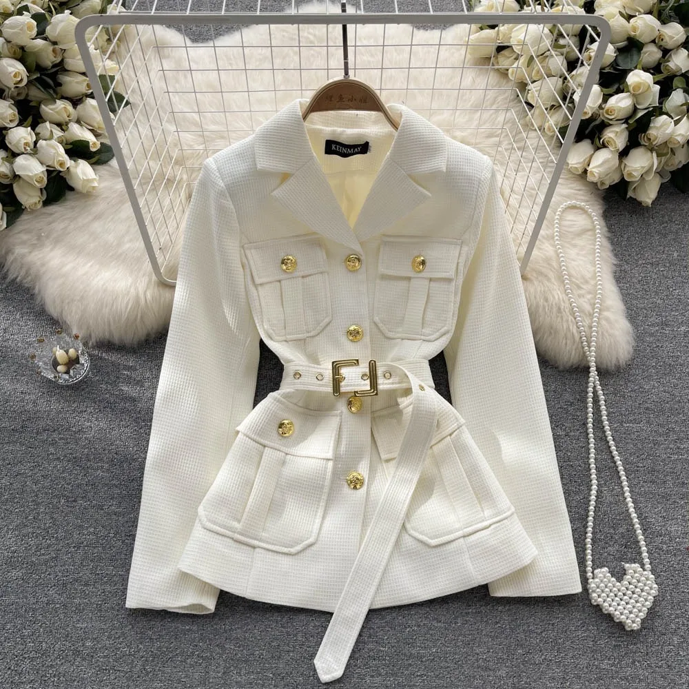 2025 Autumn and Winter New Design Button Closure Waist Strap Mid-Length French Style Small Fragrance Jacket