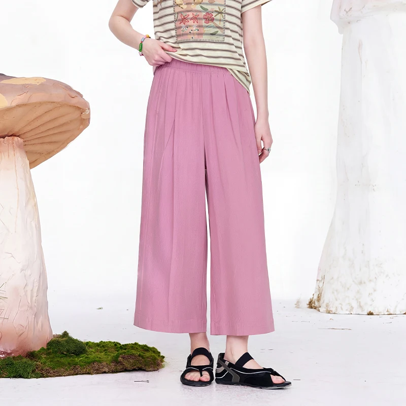 ELFSACK Women's High Waist Elastic Wide Leg Pants, Casual Loose Fit Solid Color Trousers, Lightweight Summer Bottoms in 3 Colors