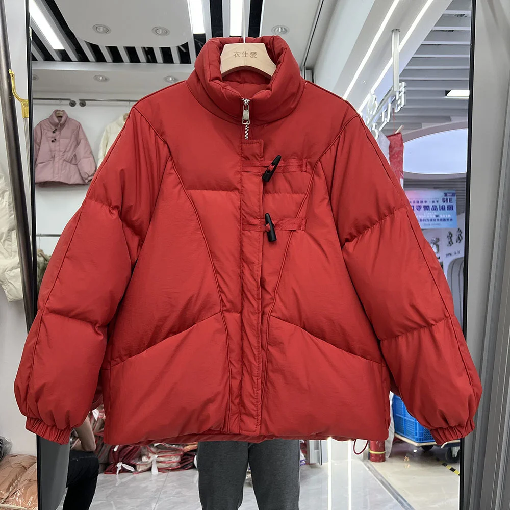 New Down Jacket 2023 Women Winter Short Pullover Hoodie Outwear Candy Color Thick Coat Korean Loose Stand Collor Overcoat