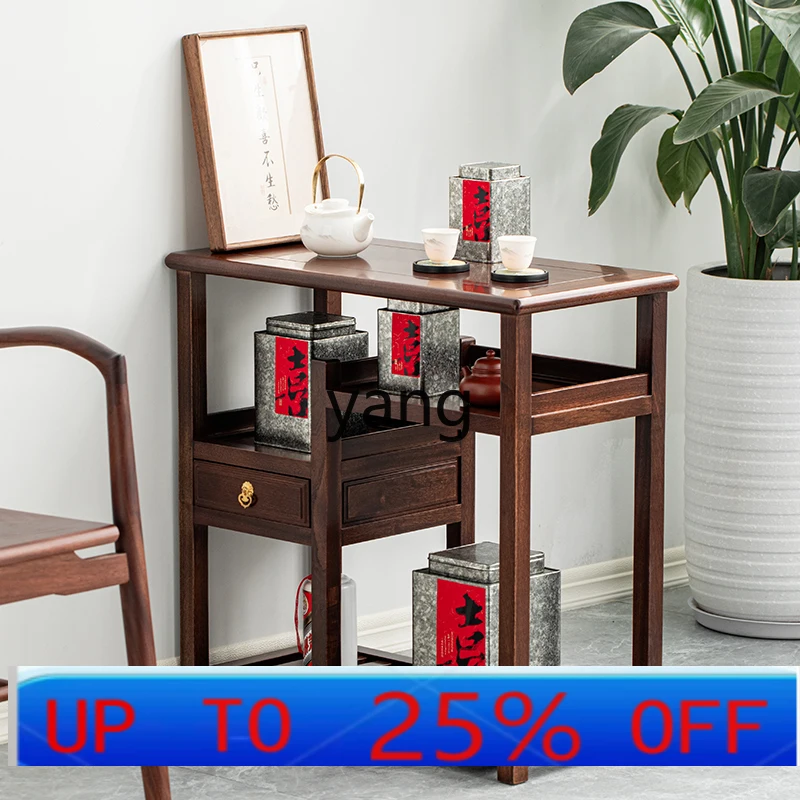 Lmm Tea Side Cabinet Water Boiling Table Storage Rack Kung Fu Tea Art Table Solid Wood Drawer Simple New Chinese Style