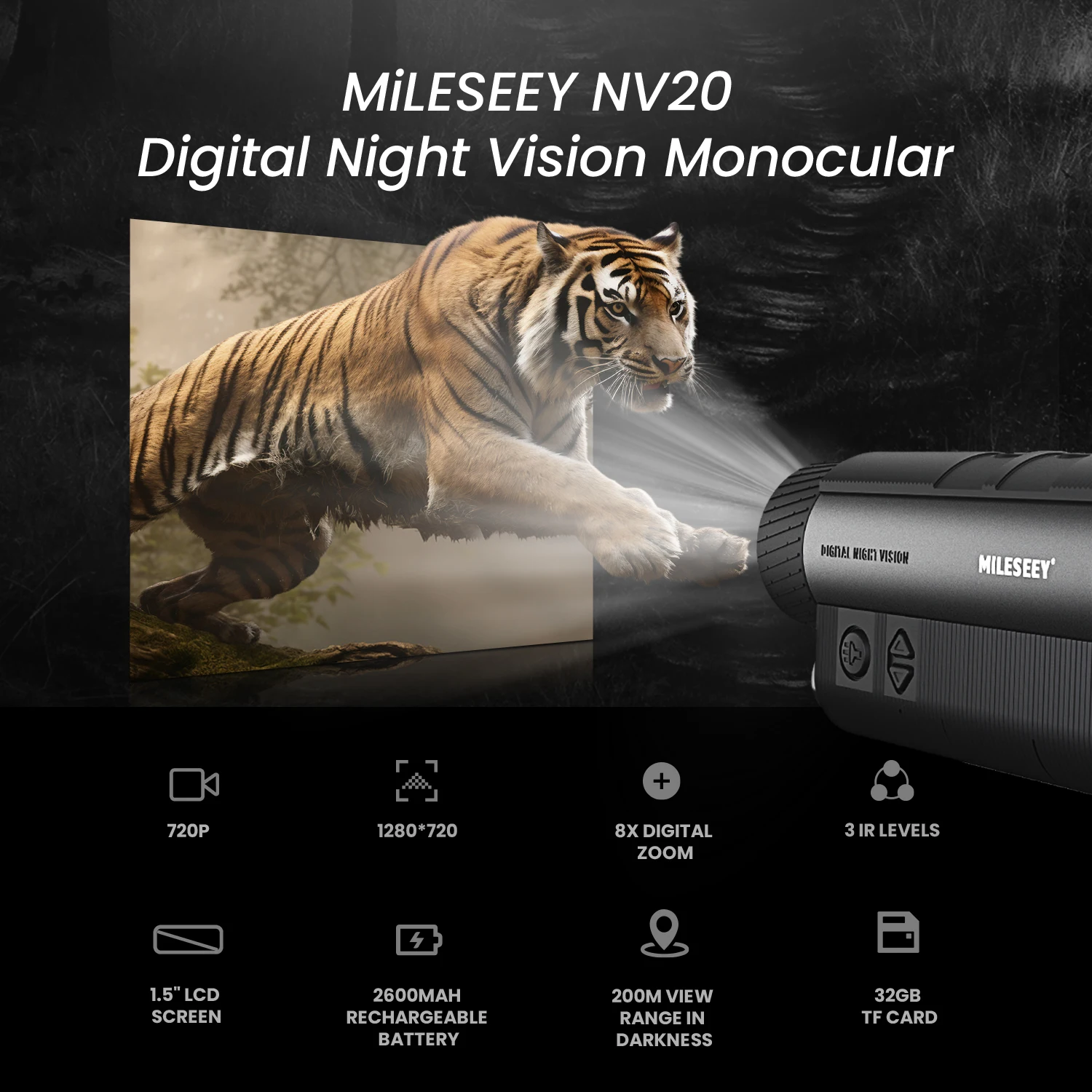 MiLESEEY NV20 Night Vision,40X Magnification Telescope ,for Hunting Sports Outdoor Camping,Take video,Picture