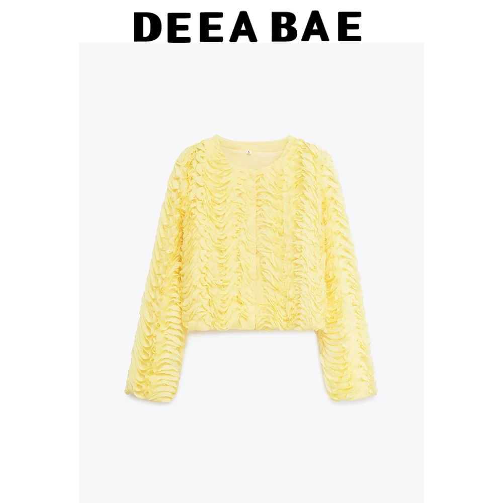 

DEEABAE Heavy Industry Цветочное короткое однотонное пальто с круглым вырезом и длинными рукавами под покрытием, осень 2022, тонкое короткое однотонное пальто с высокой талией