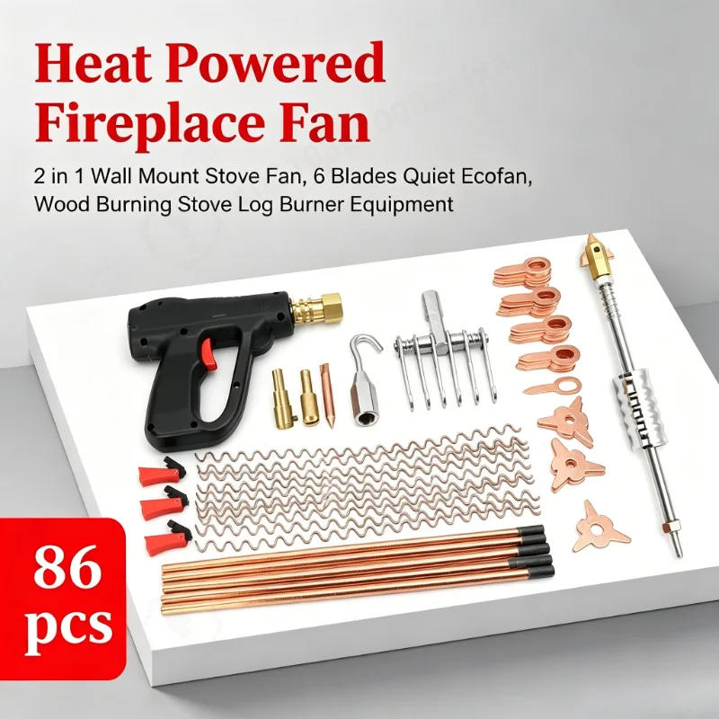 Heat Powered Fireplace Fan 2 in 1 Wall Mount Stove Fan, 6 Blades Quiet Ecofan, Wood Burning Stove Log Burner Equipment