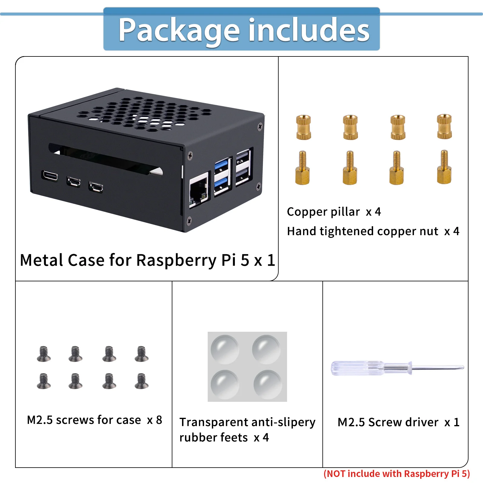 52Pi  Raspberry Pi 5 Metal Case Compatible with N04 N05 M.2 NVMe to PCLe Adapter X1000 PCLe Peripheral  Boards