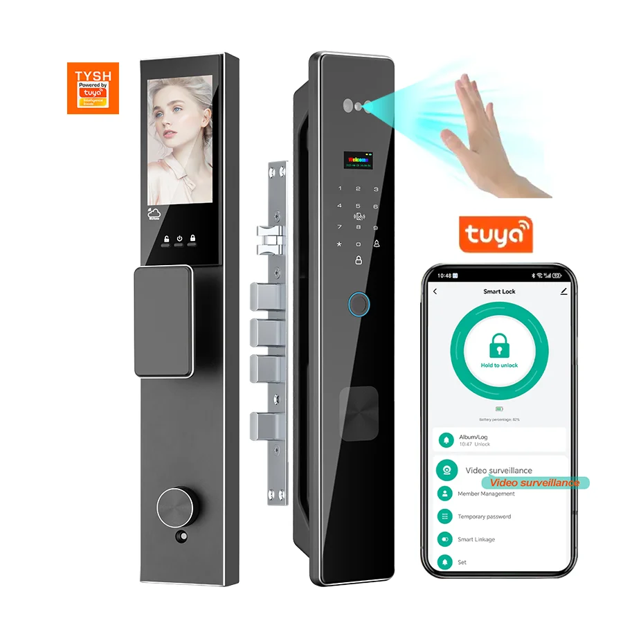 Kunci Digital Sidik Jari Pengenal Wajah 3D Tuya WiFi Dengan Audio Dua Arah Kamera WiFi Panggilan Video Buka Kunci Jarak Jauh Melalui Aplikasi