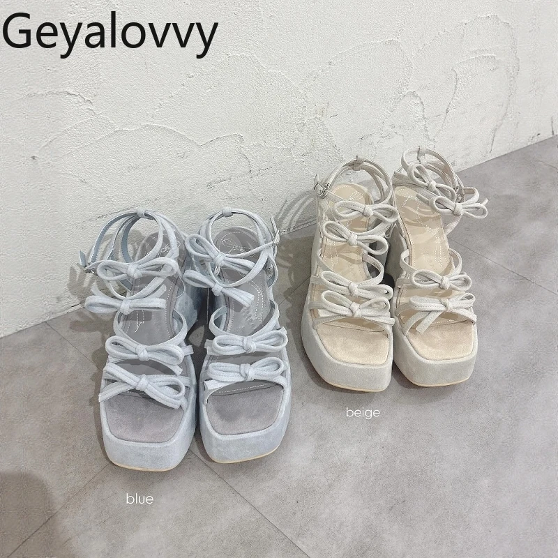 

Casual Elegant Thin Bow Square Head Ladies Sandals Thick Sole Heightening Fashion Japanese Style Summer Women's Shoes