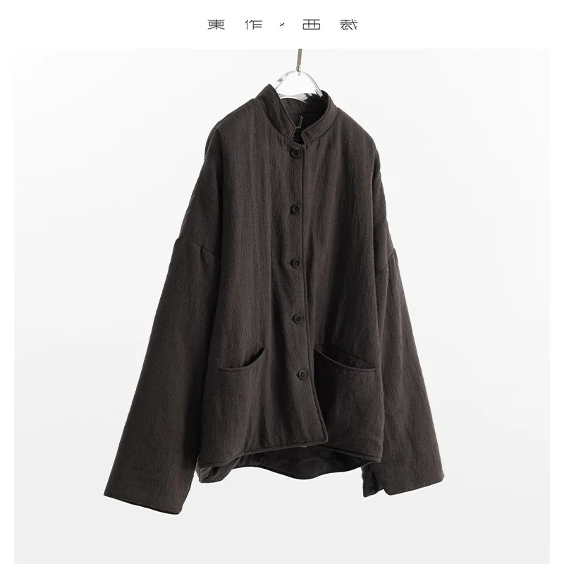 Zen-Inspired New Chinese Style ~ Light Luxury Silk Linen Cotton Jacket for Women, Warm Short Coat, Artistic, Lightweight, Zero-Pressure Autumn and Winter Top