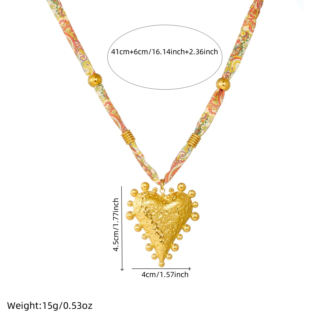 DIEYURO 316L Stainles Steel Golden Texture Irregular Heart Pendant Color Pattern Ribbon Necklace Lady Vintage Neck Chain Jewelry