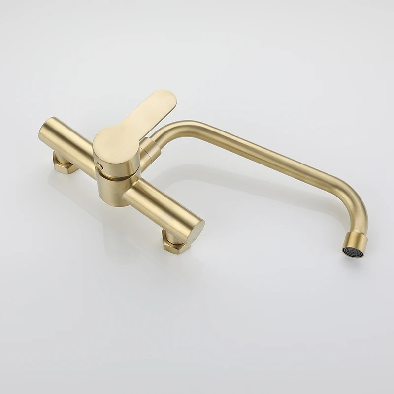 Wall Mounted Kitchen Faucet Rotation Sink Water Mixer Brushed Gold Laundry Faucet