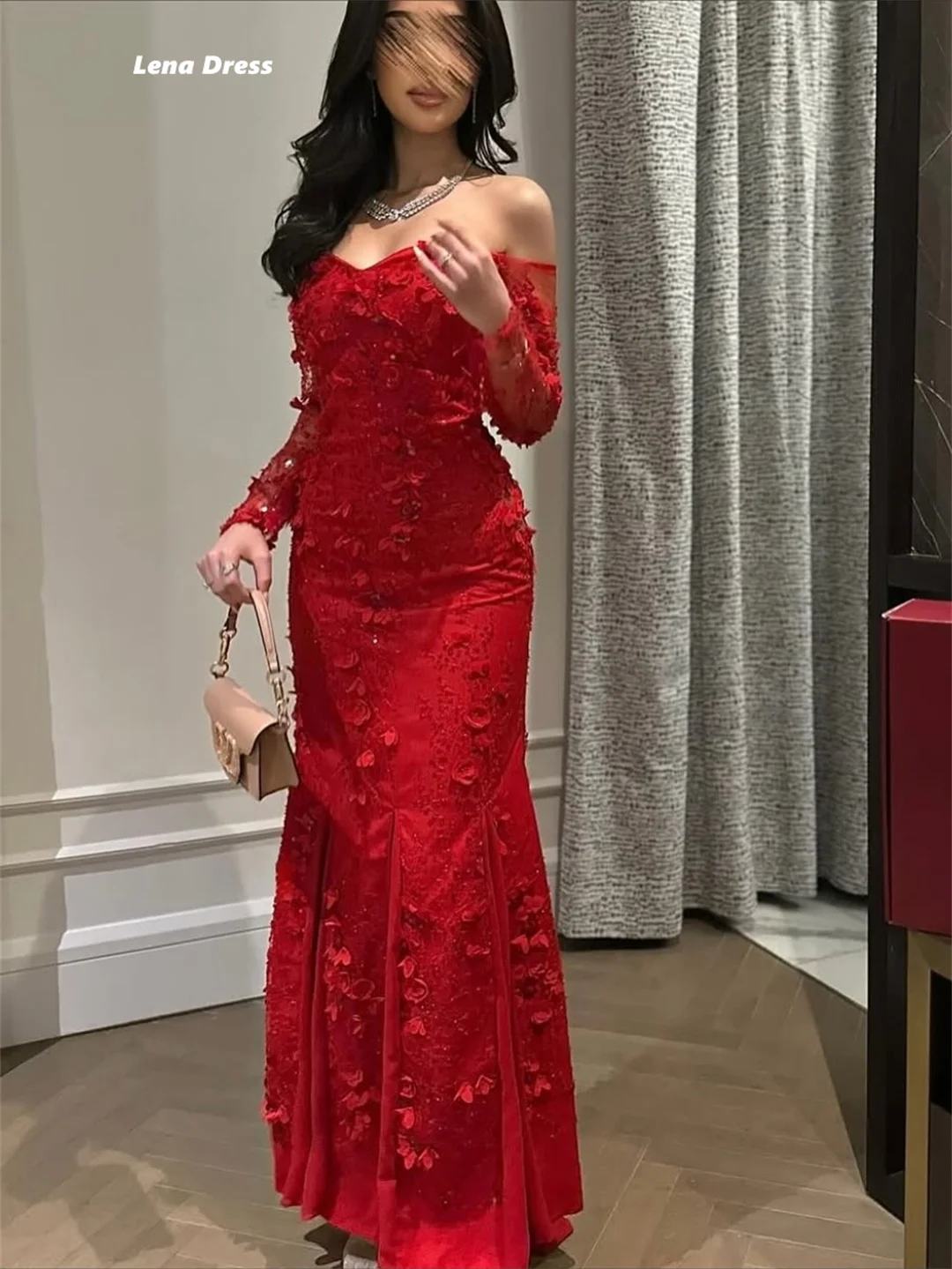 Lena Luxurious Women's Evening Dresses Woman Elegant Luxury Women Evening Dress Off the Shoulders Modest Prom Dress 2025 Flowers