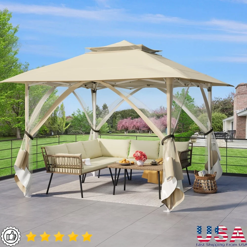 

Portable 13x13ft Pop Up Gazebo Outdoor Canopy Tent with Netting Adjustable Height Garden Lawn Backyard