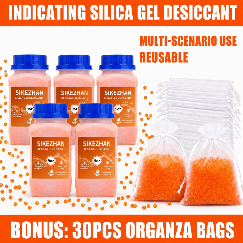Reusable Orange Indicating Silica Gel Desiccant Beads Moisture Absorber Dehumidifier with Organza Bags for Camera Clothe Storage