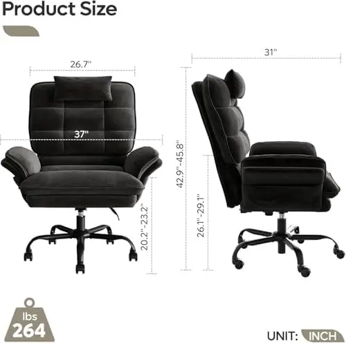 Criss Cross Chair with Flip-Up Armrests and Headrest, Black Velvet | 135° Reclining Executive Chair with Side Pockets