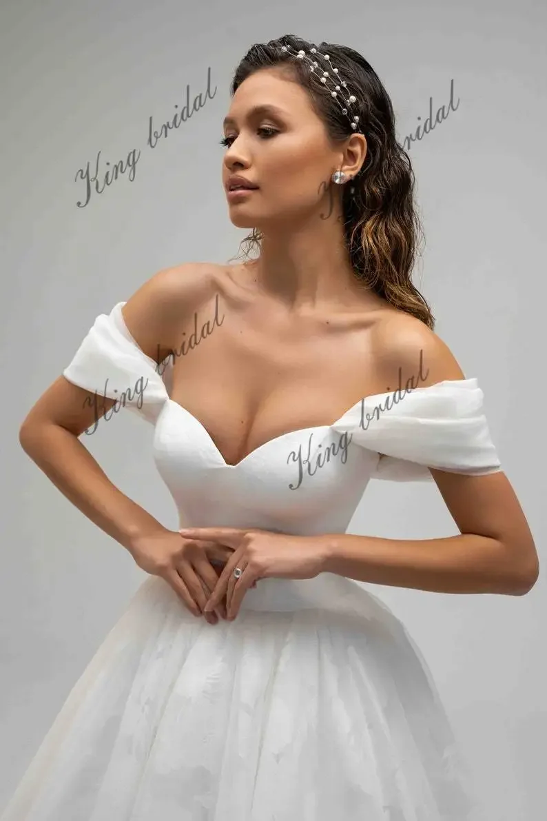 Benutzerdefinierte Blumen Organza Brautkleid Boho Träger Brautkleider TÜL HOCHZEITSKLEID A-Linie Brautkleid Schatz Brautkleider