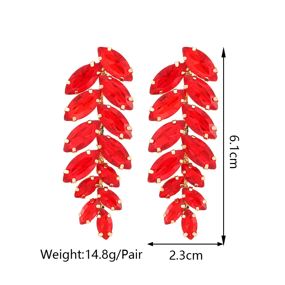 Vintage Long Drop Dangle Earrings For Women Maple Leaf Shaped Full Glass Crystal Trend Luxury Jewelry Bridal Wedding Accessories